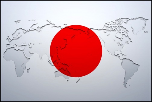 日本国旗と世界地図の画像