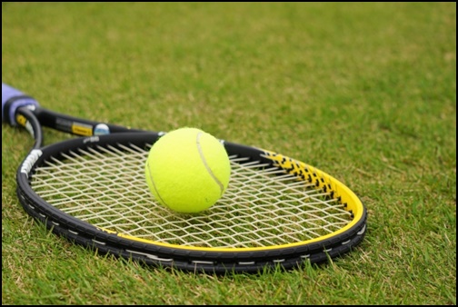 テニスボールとテニスラケットの画像
